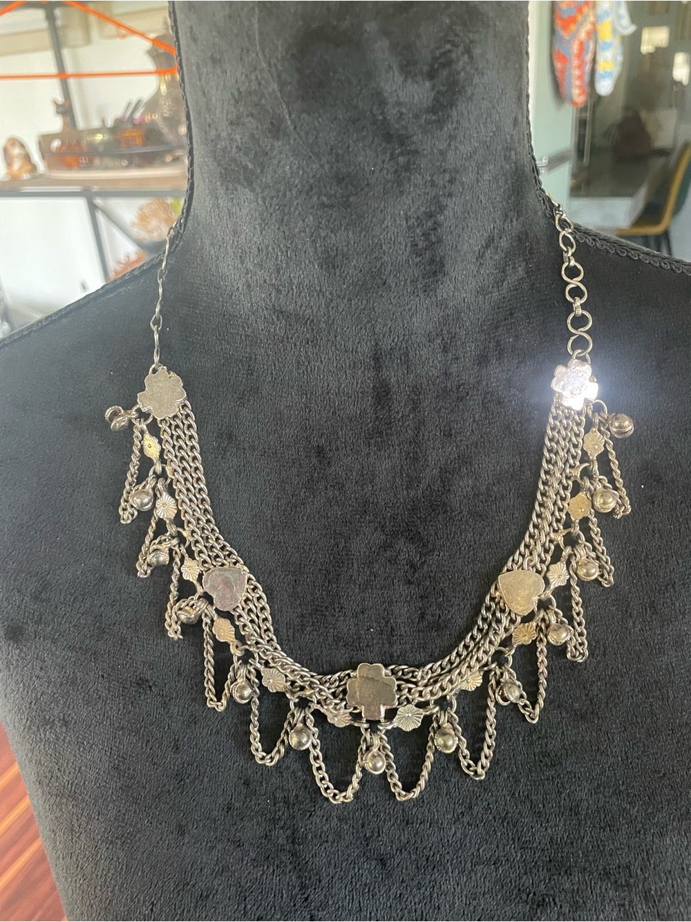 Vintage-Inspired Silver Multi-Chain Dangle Necklace